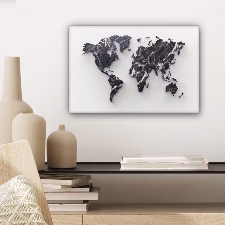 Wereldkaart - Marmer - Modern canvas 2cm klein -sfeer6