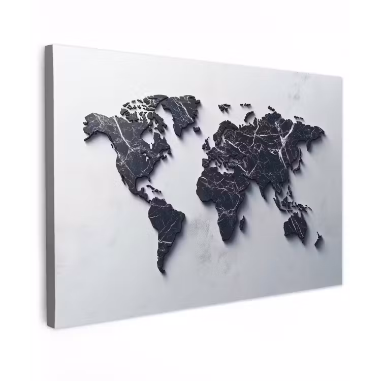 Wereldkaart - Marmer - Ruwe achtergrond canvas 2cm klein -z3d