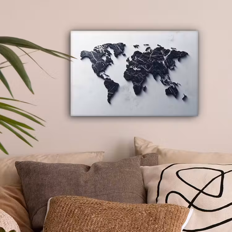Wereldkaart - Marmer - Ruwe achtergrond canvas 2cm klein -sfeer1