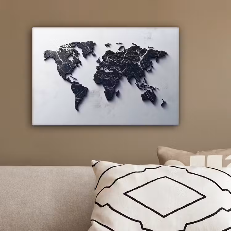 Wereldkaart - Marmer - Ruwe achtergrond canvas 2cm klein -sfeer3
