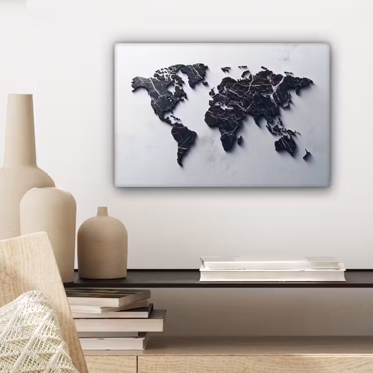 Wereldkaart - Marmer - Ruwe achtergrond canvas 2cm klein -sfeer6