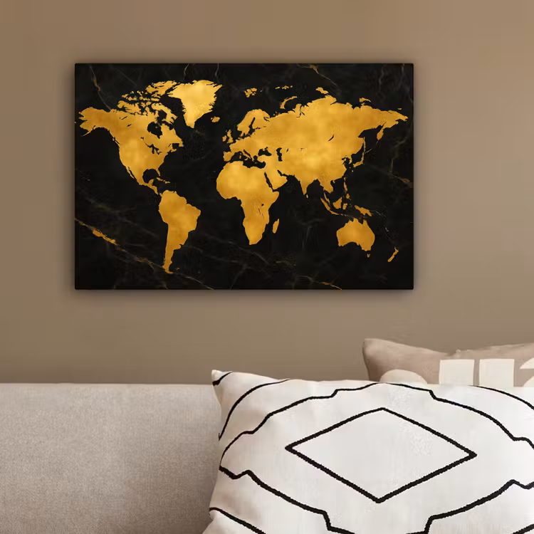 Wereldkaart - Marmerstructuur - Elegant - Zwart canvas 2cm klein -sfeer3