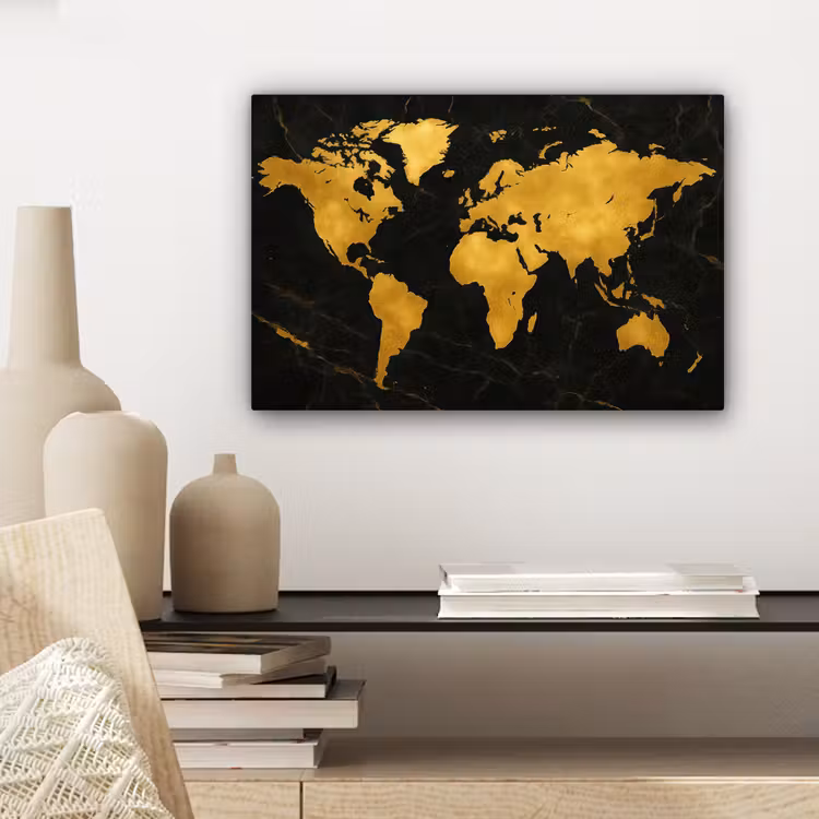 Wereldkaart - Marmerstructuur - Elegant - Zwart canvas 2cm klein -sfeer6