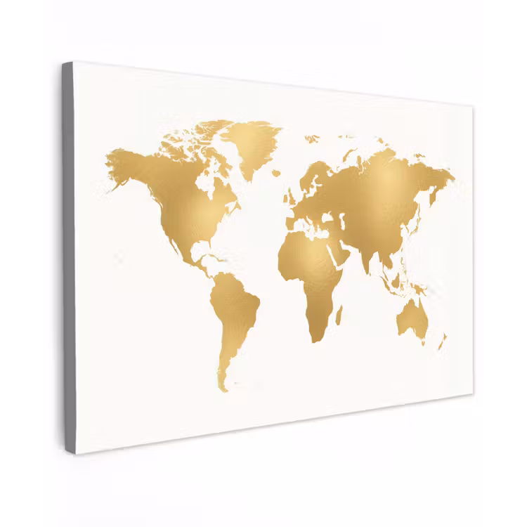Wereldkaart - Metallic - Modern canvas 2cm klein -z3d
