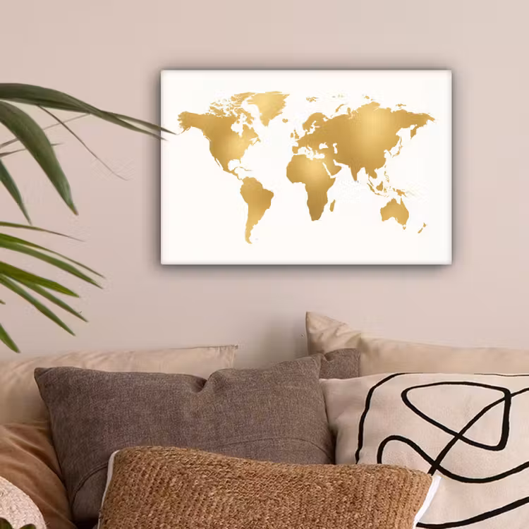 Wereldkaart - Metallic - Modern canvas 2cm klein -sfeer1
