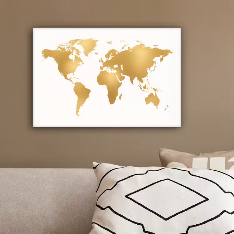 Wereldkaart - Metallic - Modern canvas 2cm klein -sfeer3