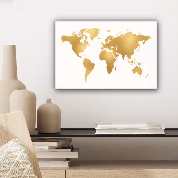 Wereldkaart - Metallic - Modern canvas 2cm klein -sfeer6