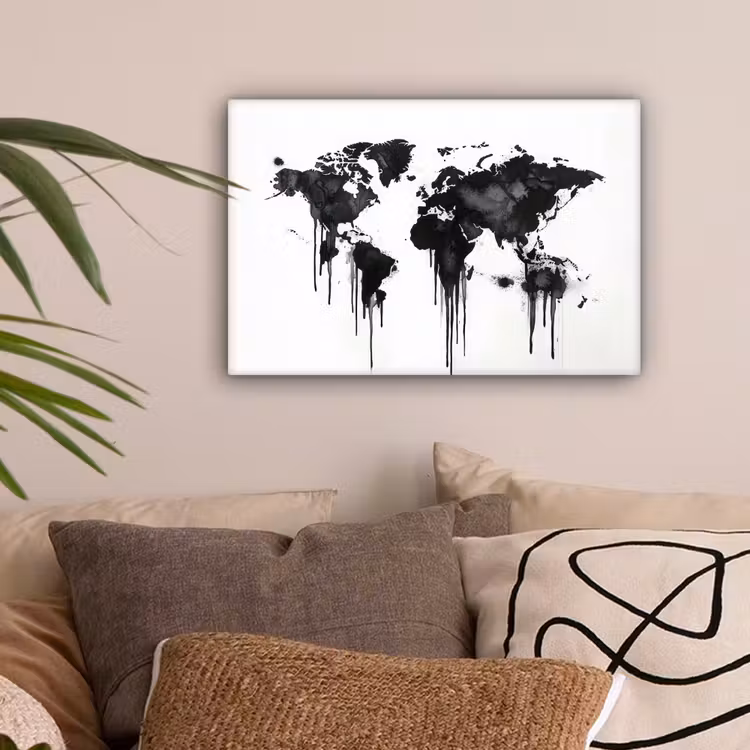 Wereldkaart - Minimalistisch - Graffiti canvas 2cm klein -sfeer1