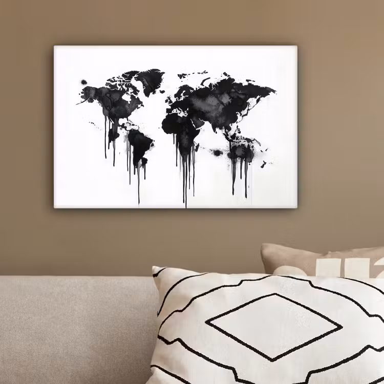 Wereldkaart - Minimalistisch - Graffiti canvas 2cm klein -sfeer3