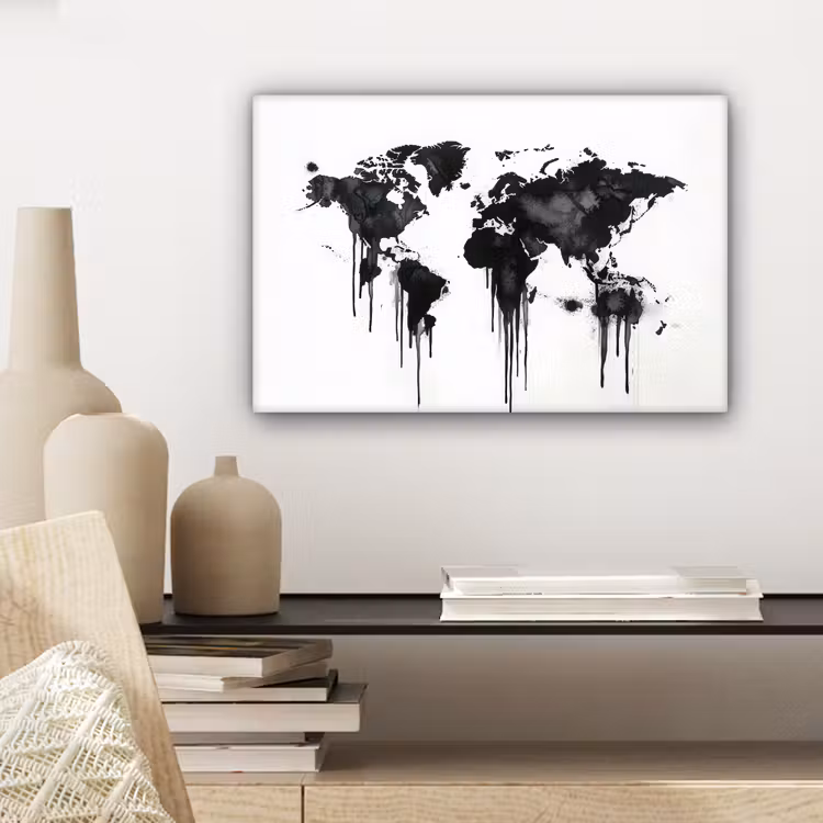Wereldkaart - Minimalistisch - Graffiti canvas 2cm klein -sfeer6
