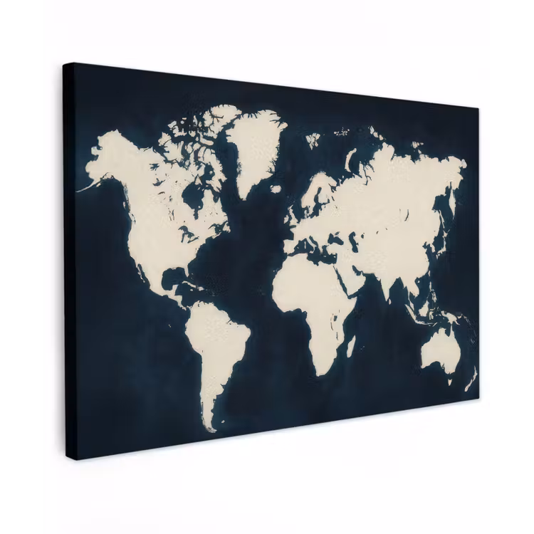 Wereldkaart - Minimalistisch - Contrast canvas 2cm klein -z3d