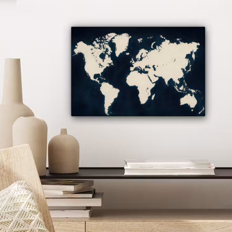 Wereldkaart - Minimalistisch - Contrast canvas 2cm klein -sfeer6