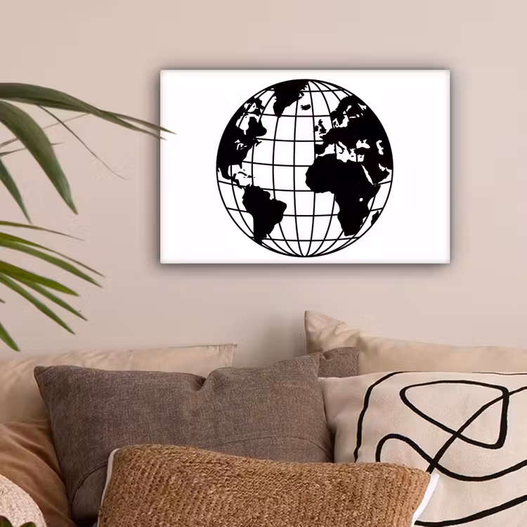 Wereldkaart - Minimalistisch - Zwart - Wit canvas 2cm klein -sfeer1
