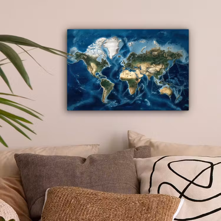 Wereldkaart - Natuurlijk - Goud canvas 2cm klein -sfeer1