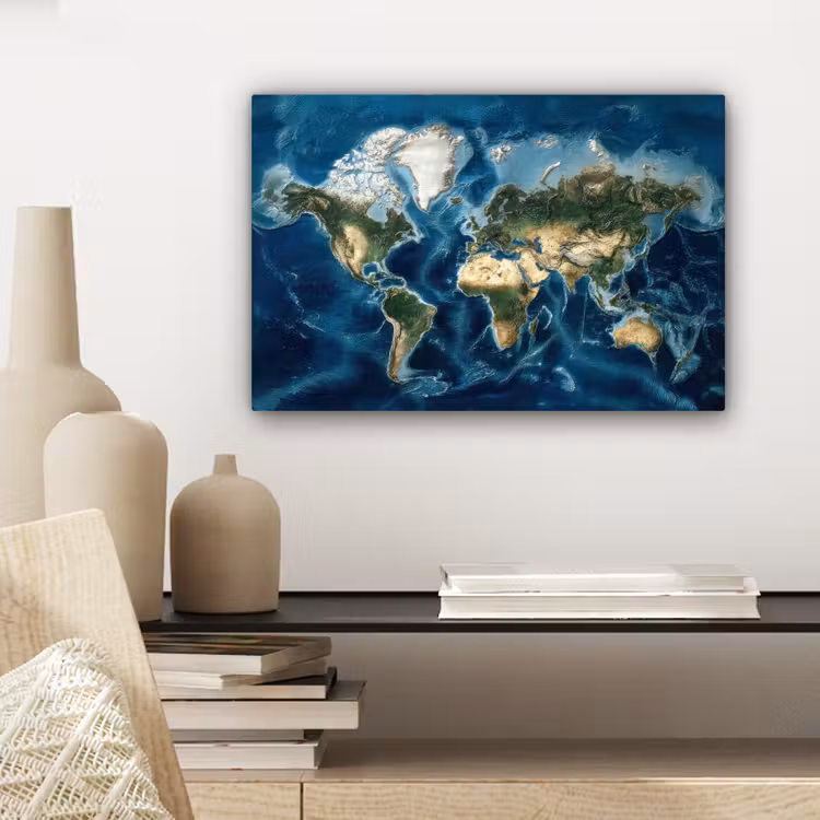 Wereldkaart - Natuurlijk - Goud canvas 2cm klein -sfeer6