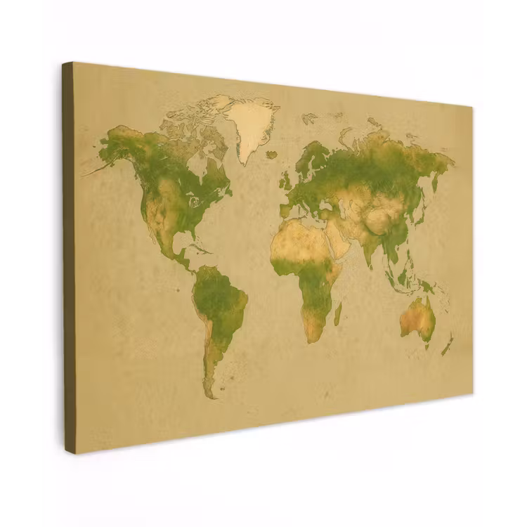 Wereldkaart - Natuurlijke tinten - Organische textuur canvas 2cm klein -z3d