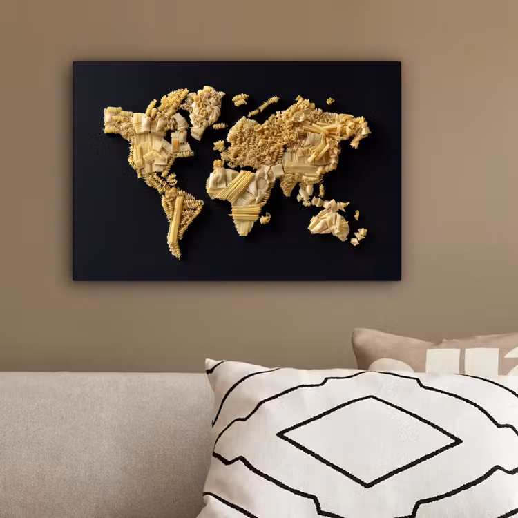 Wereldkaart - Pasta - Zwart canvas 2cm klein -sfeer3