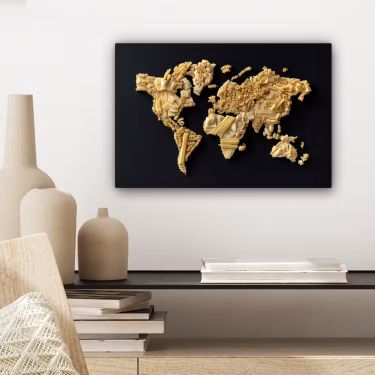 Wereldkaart - Pasta - Zwart canvas 2cm klein -sfeer6