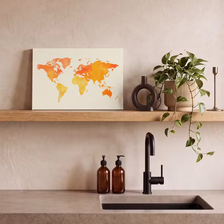 Wereldkaart - Oranje - Kleurrijk canvas 2cm klein -closeup_print_DE