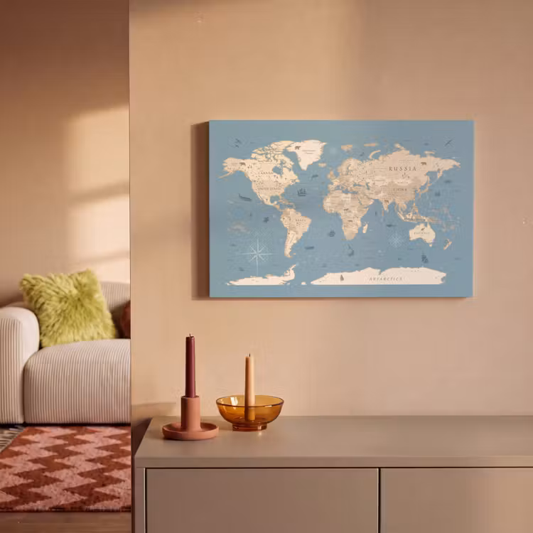 Wereldkaart - Oceaan - Realistisch - Blauw canvas 2cm klein -sfeer1