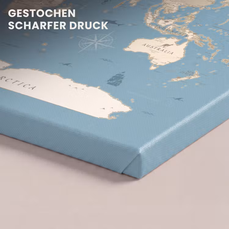 Wereldkaart - Oceaan - Realistisch - Blauw canvas 2cm klein -closeup_print_DE