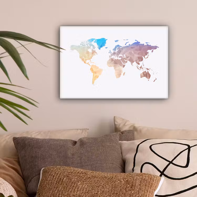 Wereldkaart - Pastel - Geometrie canvas 2cm klein -sfeer1