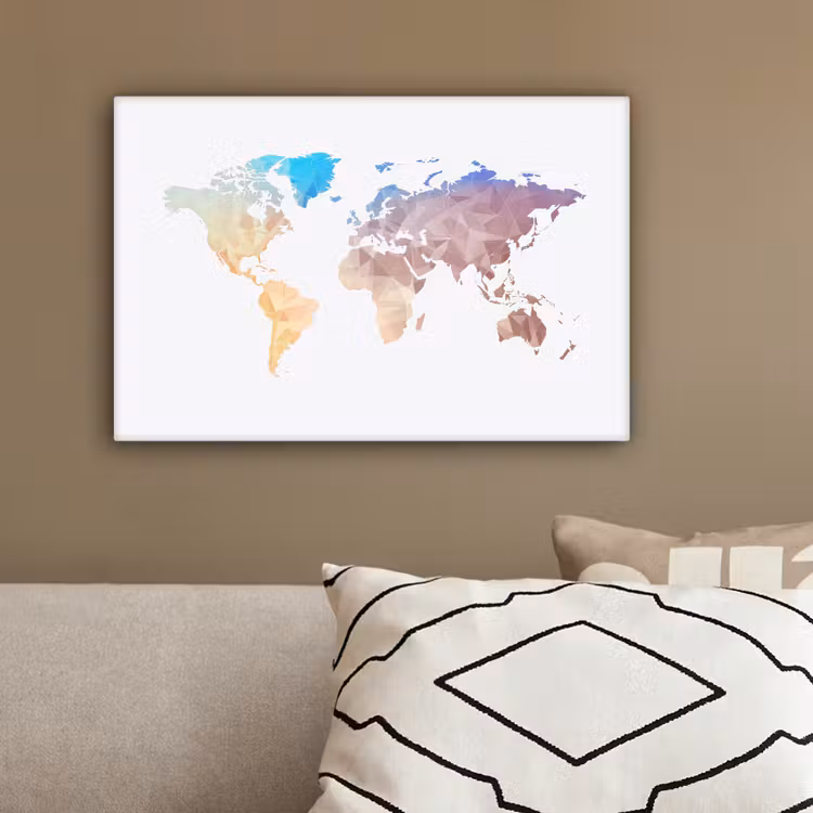 Wereldkaart - Pastel - Geometrie canvas 2cm klein -sfeer3