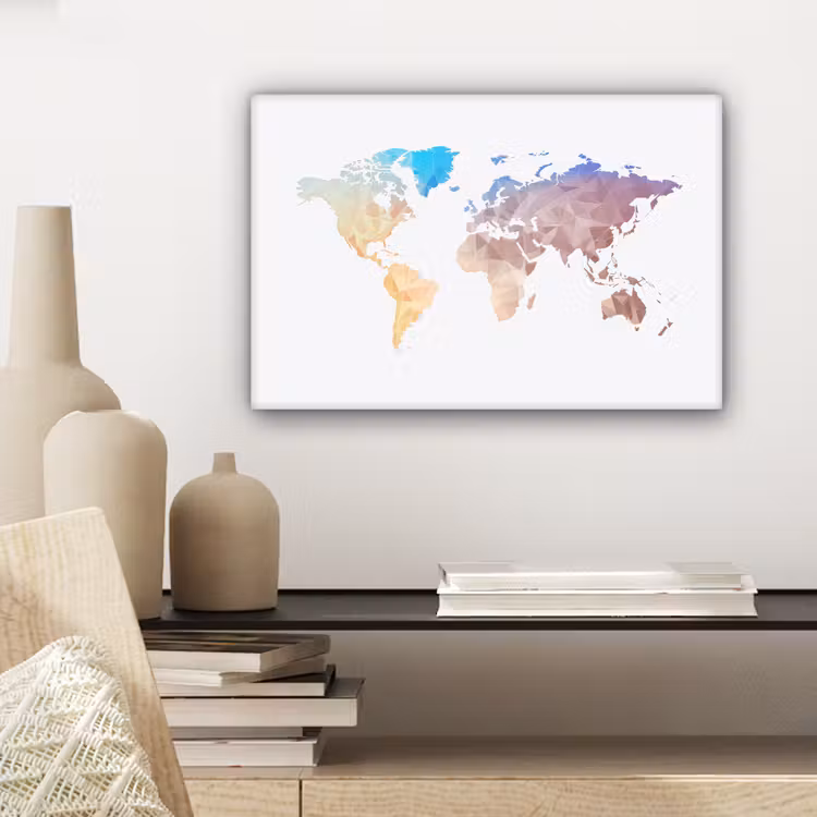 Wereldkaart - Pastel - Geometrie canvas 2cm klein -sfeer6