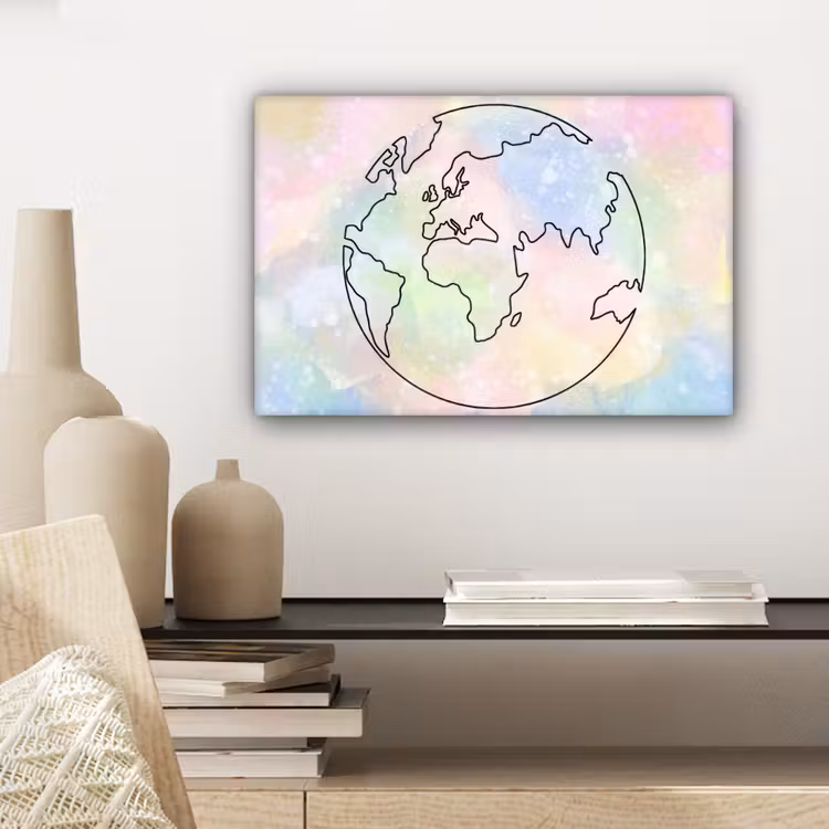 Wereldkaart - Pastel - Lijnen canvas 2cm klein -sfeer6