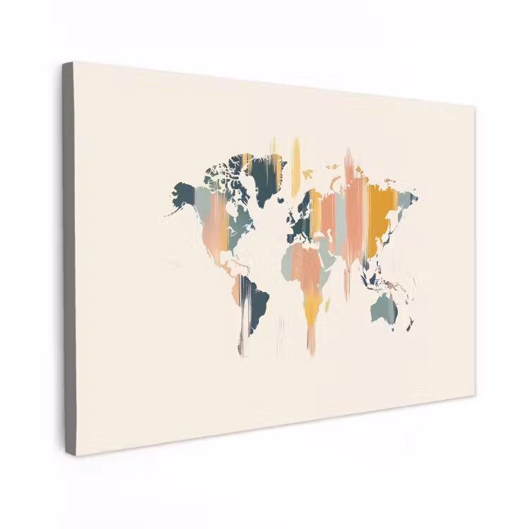 Wereldkaart - Penseelstrepen - Kleurrijk canvas 2cm klein -z3d