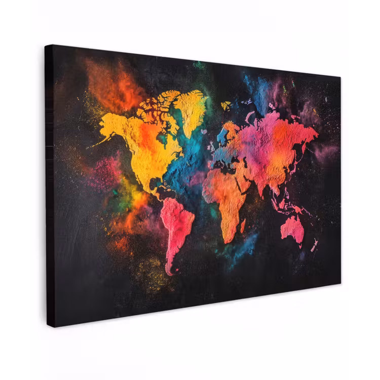 Wereldkaart - Poeder - Kleuren canvas 2cm klein -z3d