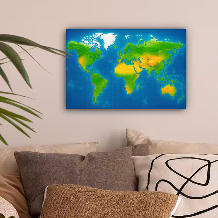Wereldkaart - Raster - Helder kleurenpalet canvas 2cm klein -sfeer1