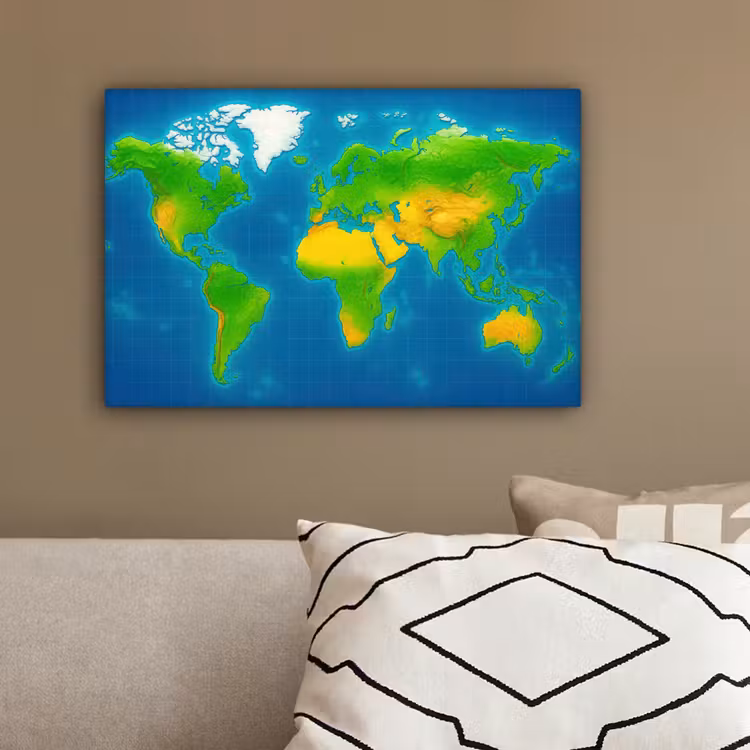 Wereldkaart - Raster - Helder kleurenpalet canvas 2cm klein -sfeer3