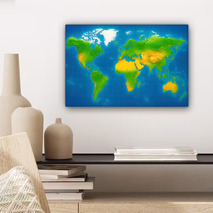 Wereldkaart - Raster - Helder kleurenpalet canvas 2cm klein -sfeer6