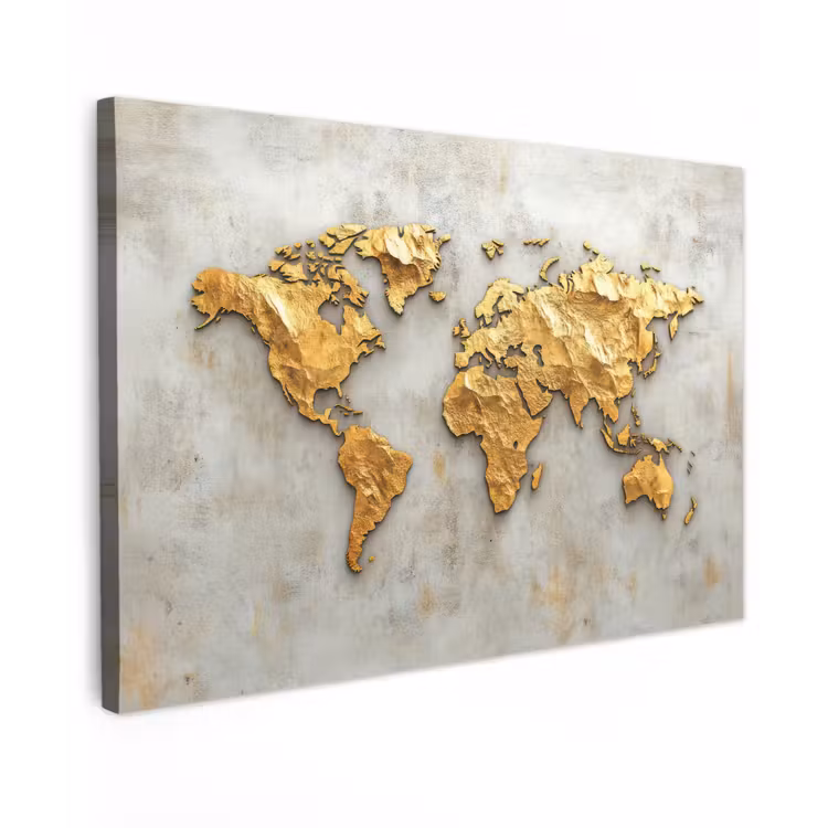 Wereldkaart - Ruwe betonnen muur - Handgemaakt effect canvas 2cm klein -z3d