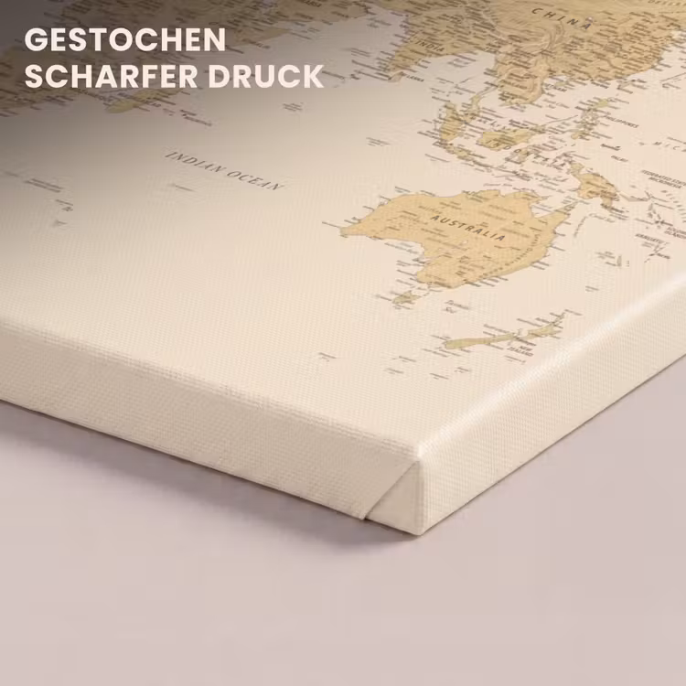 Wereldkaart - Realistisch - Beige canvas 2cm klein -uniquesellingpoint_afwerking-onlywow_DE