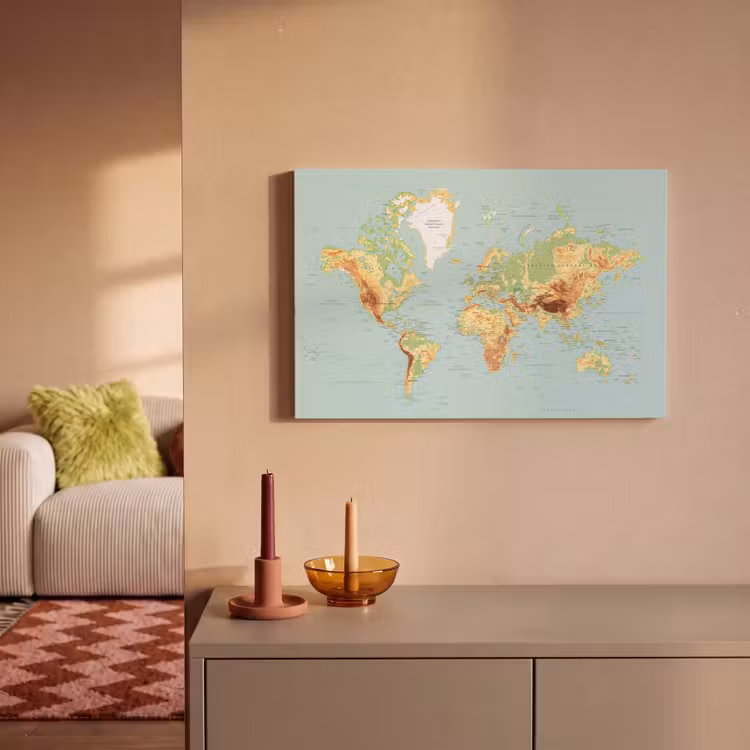 Wereldkaart - Realistisch - Blauw canvas 2cm klein -sfeer1