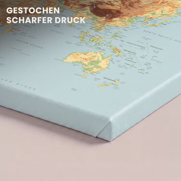 Wereldkaart - Realistisch - Blauw canvas 2cm klein -uniquesellingpoint_afwerking-onlywow_DE
