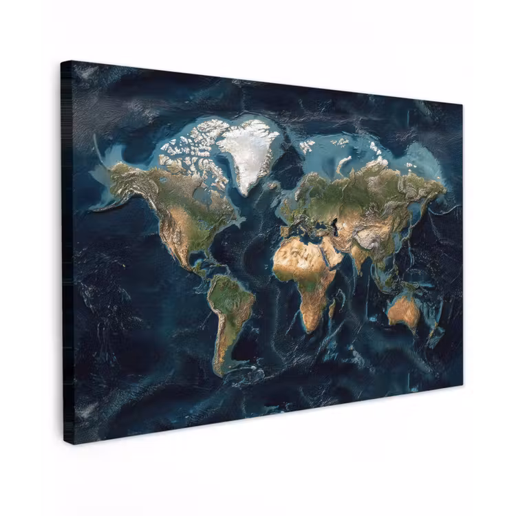 Wereldkaart - Realistisch - Gedetailleerd canvas 2cm klein -z3d