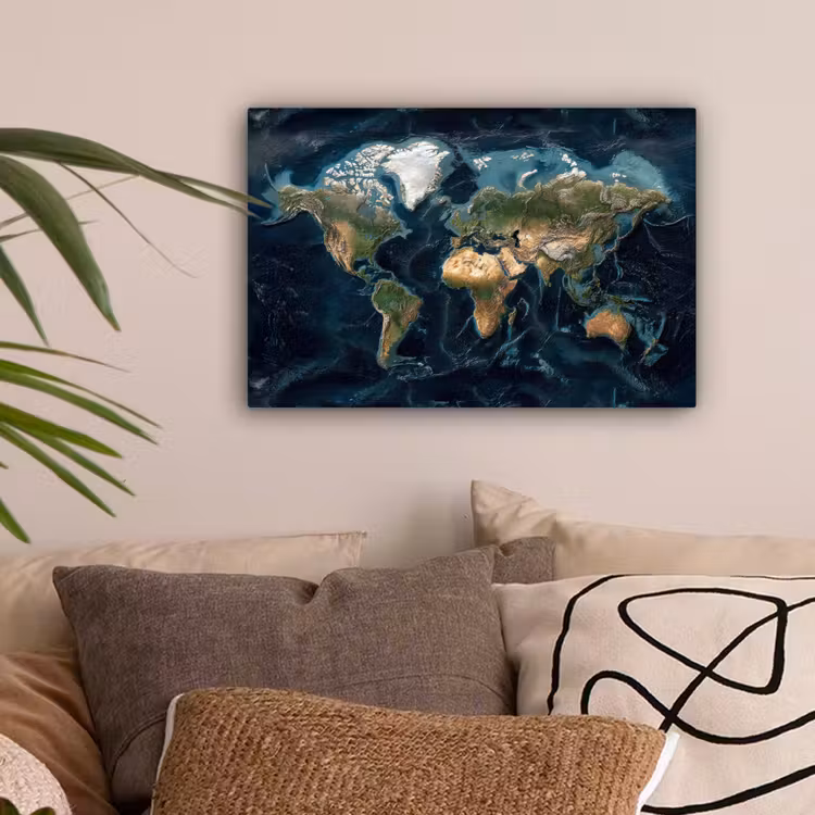 Wereldkaart - Realistisch - Gedetailleerd canvas 2cm klein -sfeer1