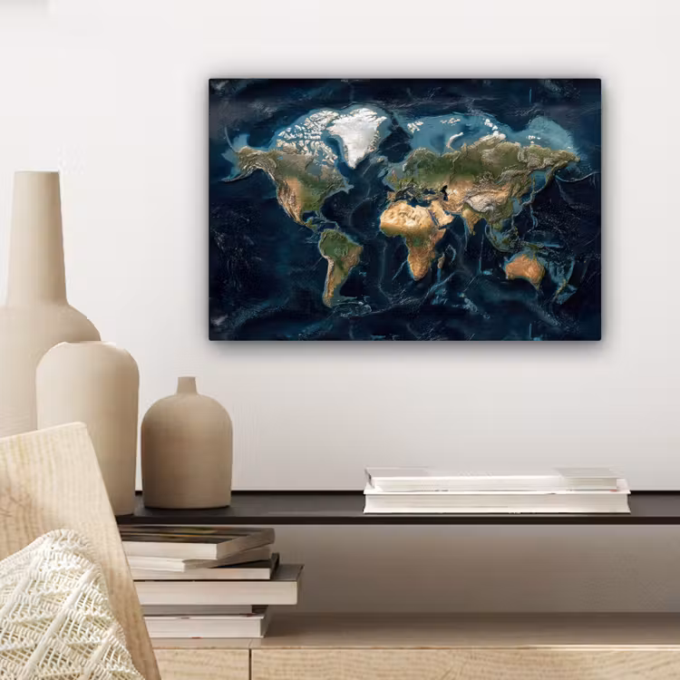 Wereldkaart - Realistisch - Gedetailleerd canvas 2cm klein -sfeer6