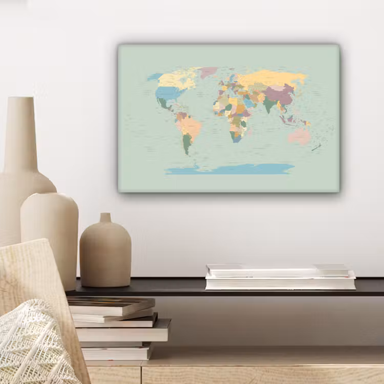 Wereldkaart - Realistisch - Kaart canvas 2cm klein -sfeer6