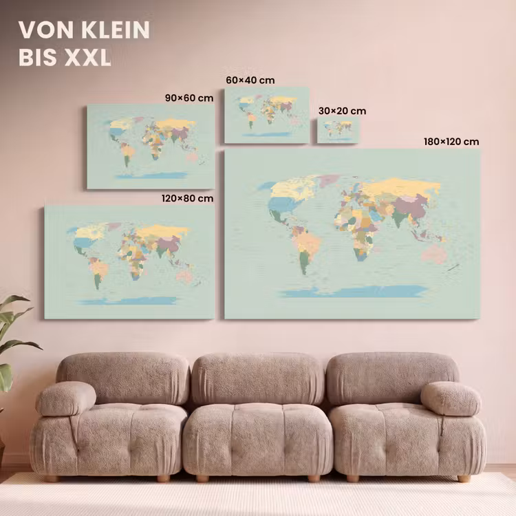 Wereldkaart - Realistisch - Kaart canvas 2cm klein -Xsfeer8_DE