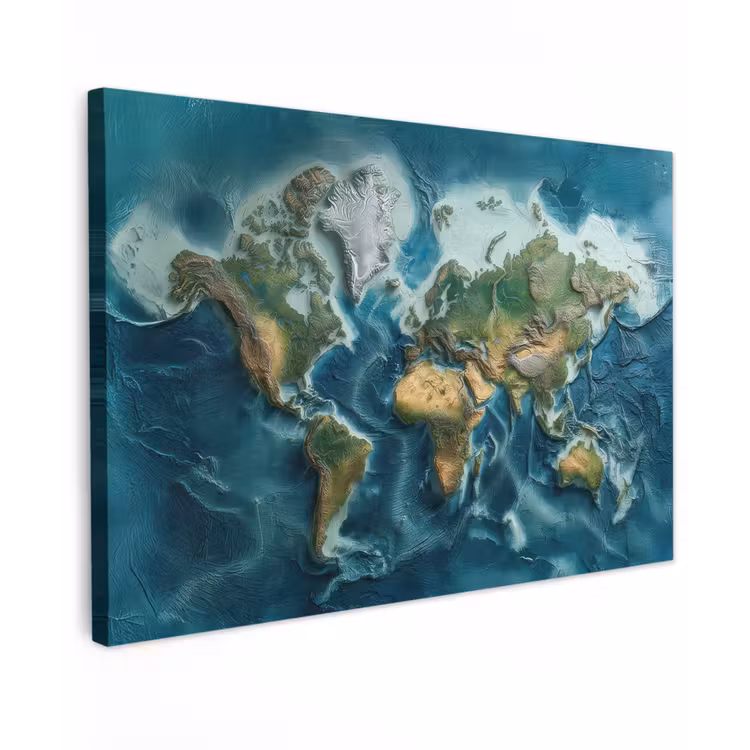 Wereldkaart - Realistisch - Contouren canvas 2cm klein -z3d