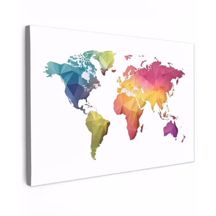 Wereldkaart - Regenboog - Wit canvas 2cm klein -z3d
