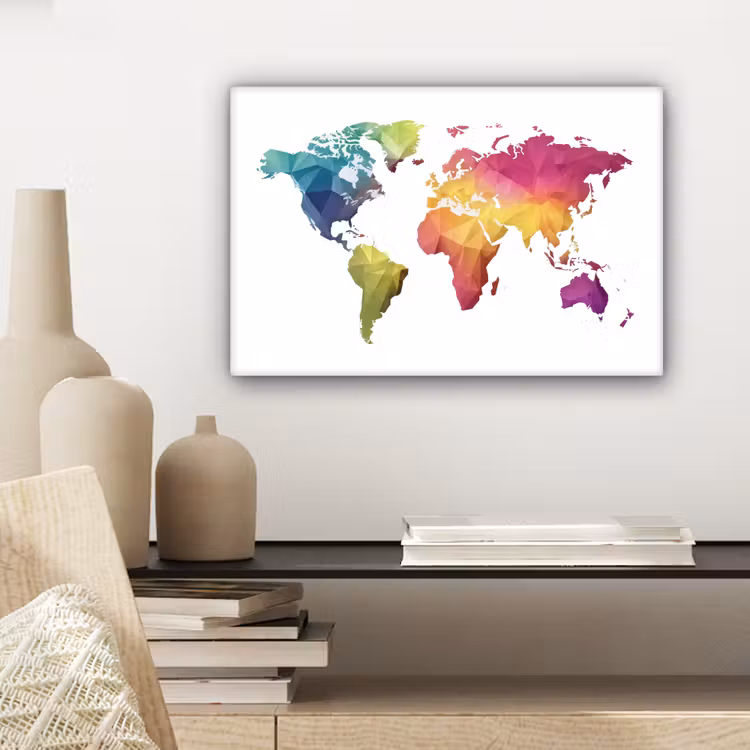 Wereldkaart - Regenboog - Wit canvas 2cm klein -sfeer6