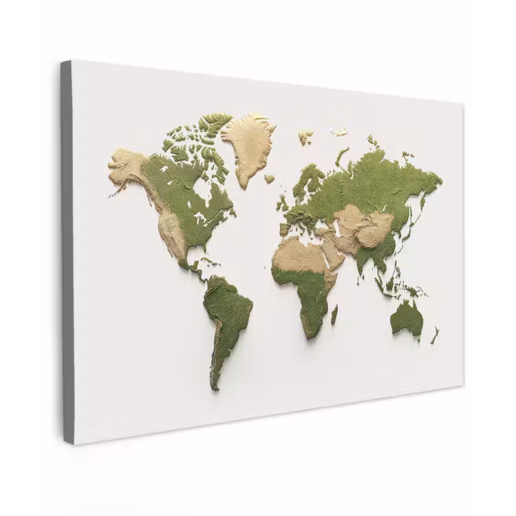 Wereldkaart - Reliëf - Aardekleruige tinten canvas 2cm klein -z3d