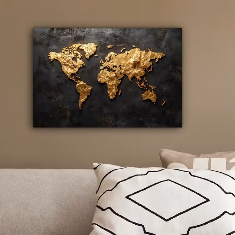 Wereldkaart - Reliëf - Tactiele karakter canvas 2cm klein -sfeer6