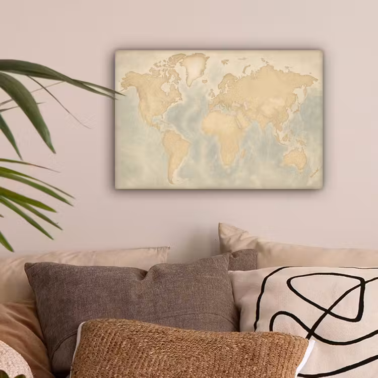 Wereldkaart - Reliëfstructuur canvas 2cm klein -sfeer1