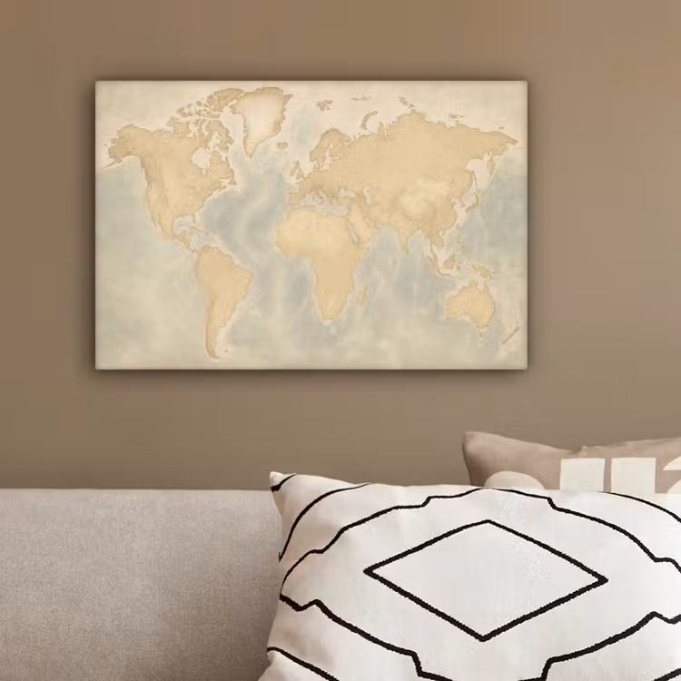 Wereldkaart - Reliëfstructuur canvas 2cm klein -sfeer3